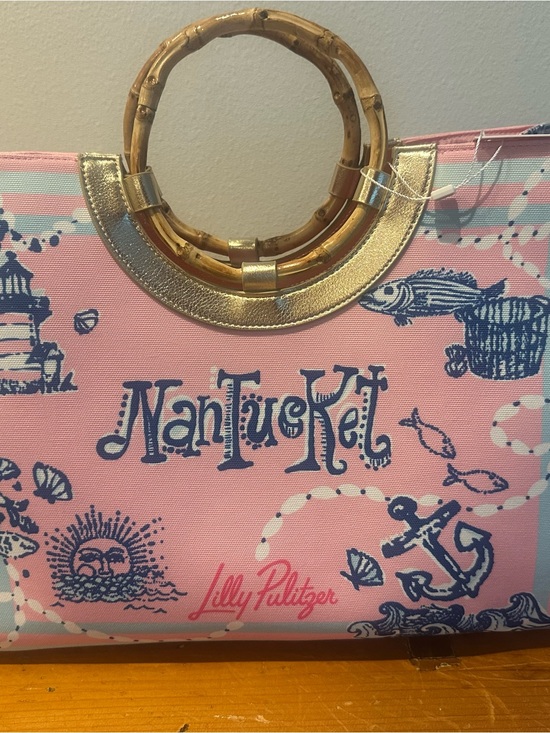 Lilly Pulitzer Handbags - Lilly Pulitzer Pink Nantucket Canvas Tote with Bamboo Handles